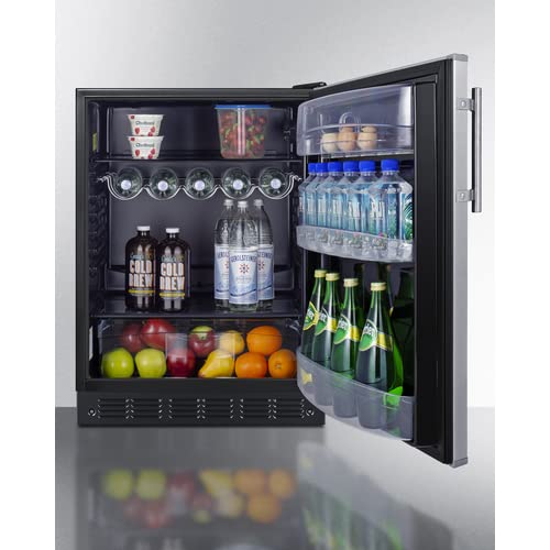 Summit FF6BK2SSLHD 24” Wide Under Counter Refrigerator 5.5 cu.ft. Made in Europe with Automatic Defrost Operation, Reversible Stainless-Steel Door, and Deluxe black interior (Left-Hand Door) on Fridge.com