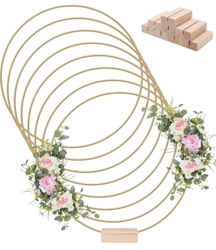 8 Stück 25cm Metallringe zum Basteln, Gold mit Holzständer mit Fuß,...