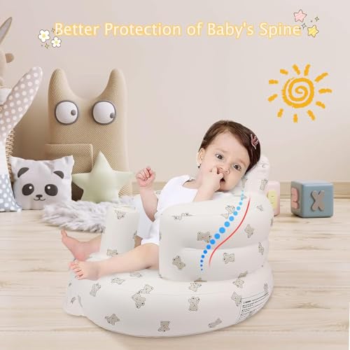 Image of Tarkan Inflatable Baby Support Seat for 3-36 Months, 100% Safe Blow Up Chair with Built-in Air Pump, Infant Floor Seat (Bear)