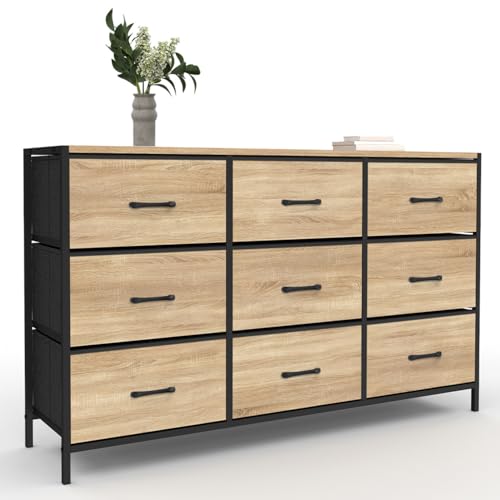 IDMarket - Commode 9 tiroirs en Tissu Utah 115 cm Meuble de Rangement Design Industriel