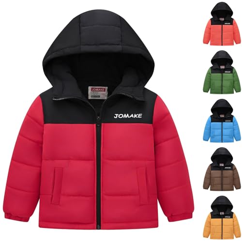 3‐9T Hooded Puffer Jacket for Kid Boys Girls Color Block Windproof Coat Unisex Thicken Warm Fleece Snow Cothes