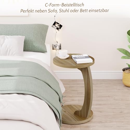 Table d'appoint en forme de C en MDF finition bois chêne clair durable