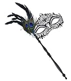 Coxeer Masquerade Mask on Stick Halloween Costume Metal Mask Venetian Mask