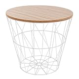 TIENDA EURASIA – Mesa Auxiliar Nórdica para Salón y Dormitorio | Estructura Metálica | Tapa de Madera Extraíble | Diseño Moderno | Mesa de Centro Decorativa y Funcional (D 38 x H 30, White)