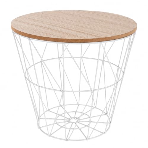 TIENDA EURASIA – Mesa Auxiliar Nórdica para Salón y Dormitorio | Estructura Metálica | Tapa de Madera Extraíble | Diseño Moderno | Mesa de Centro Decorativa y Funcional (D 38 x H 30,5 cm, White)