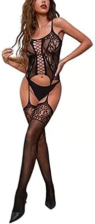Women Fishnet Criss Cross Mesh Bodystocking Dresses Sexy Lingerie Slim Tight Hollow Sleepwear