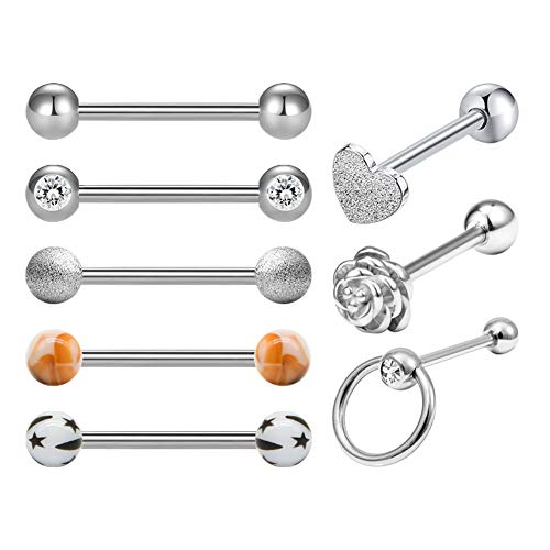 Briana Williams 8stk Zungenpiercing Barbell Set Chirurgenstahl 14G 16mm Stablänge Straight Barbell Zunge Piercing Schmuck