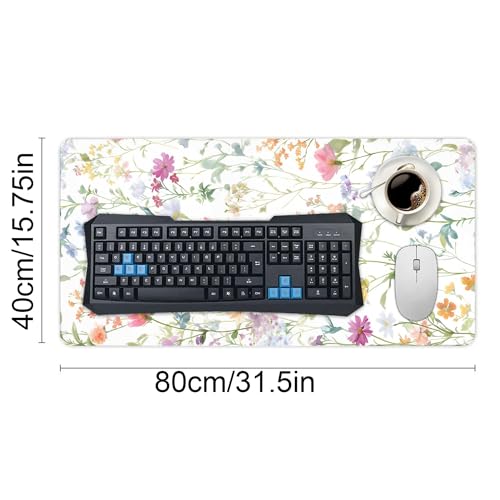 Image of Wildflowers Spring Summer Extended Gaming Mouse Pad, with Stitched Edges Large Mouse Pad Desk Protector, Rubber Base Mousepad Keyboard Mouses Mat for Work Game Office Home- 32 inch X 16 inch Inch