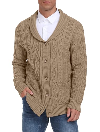 Cardigan châle en tricot homme col en V manches longues | Gilet décontracté veste avec poches Hisir