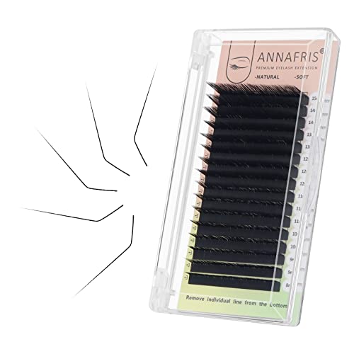 ANNAFRIS Volume Individual Eyelash Extension 0.07mm L Curl 8-15mm Mix Natural Eyelashes Synthetic Mink Classic Single False Lashes Matte Black Lash Extensions Supplies(0.07-L Curl,(8-15mm) Mix)