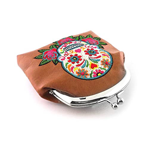 Lavishy Mexican Style Rose Flower & Sugar Skull Day Of The Dead Embroidered Kiss Lock Frame Coin Purse #TOP4