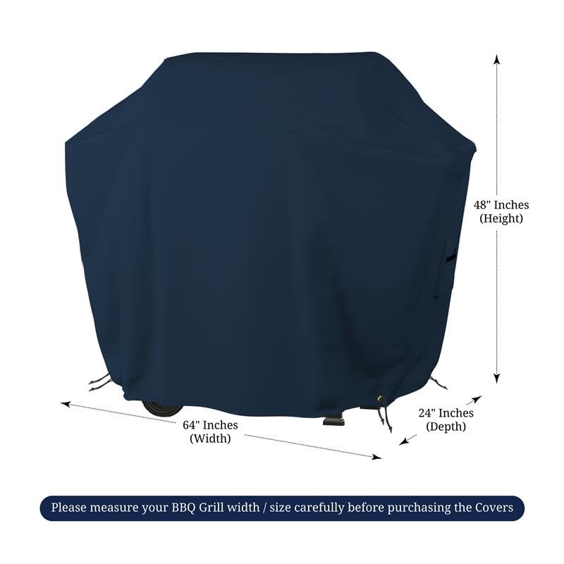 Covers & all BBQ Grill Cover,12 Oz Waterproof UV & Weather Resistant, Outdoor Cover with Air Vents & Drawstrings (64” Inch, Blue)