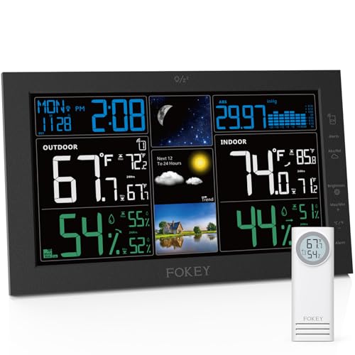 Weather Station Wireless Indoor Outdoor, Indoor Outdoor Thermometer Wireless, Home Weather Stations Digital Atomic Clock, Inside Outside Temperature Humidity Sensor Barometric Guage, Black