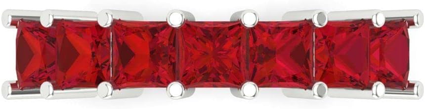 Clara Pucci 14K White Gold Wedding Band for Women | Stacking Classic Comfort Fit | Engagement Bridal Jewelry | 1.75 TCW Princess Cut Simulated Ruby (3.5mm)