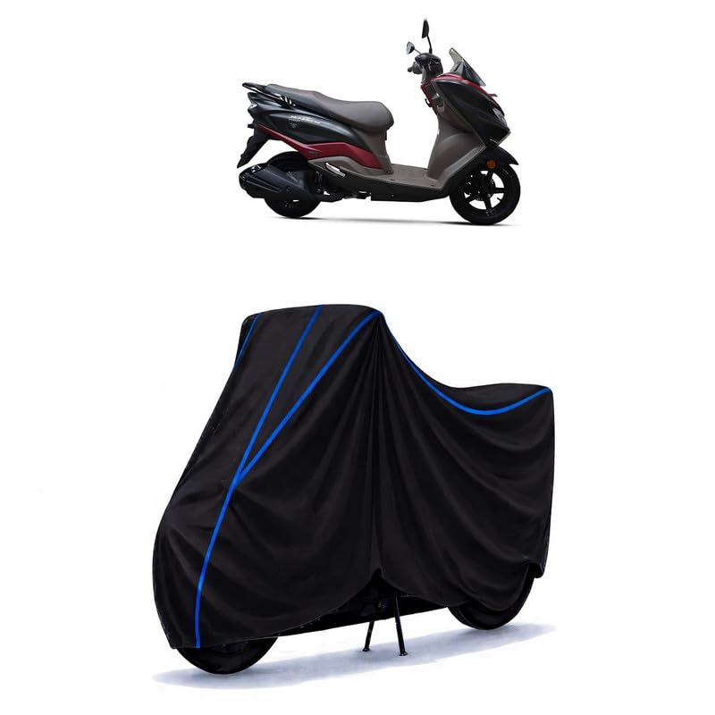 Image of Scooty Cover Water Resistant for Burgman 125 | Universal Scooter & Bike Cover | Heavy Duty UV Dust, Rain & Scratch Protection | Elastic Fit All Weather Indoor Outdoor | Black with Blue Piping