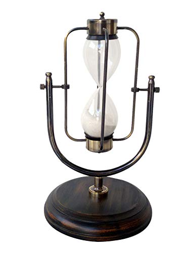 Decorative Vintage Brass Antique Finish Sand Watch Timer Hourglass W Wood Base