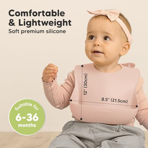 Image of KeaBabies 2-Pack Silicone Bibs for Babies, Toddlers Girl, Boy (Mellow) | Sturdy Food-Grade Baby Bibs for Eating, Large Food Catcher, Easy Clean & Put On, Waterproof Baby Feeding Essentials, BPA-Free