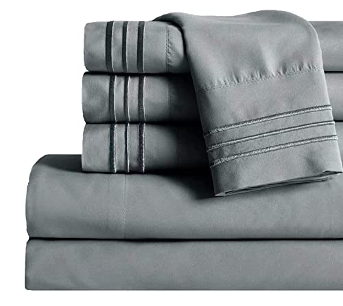 Image of Mocassi Full Sheet Set - Luxury Hotel 1800 Premier Bedding Sheets & Pillowcases - Ultra Soft Breathable & Cooling Bed Sheets - Deep Pocket - Wrinkle Resistant - 6 Piece Set - Full, Gray