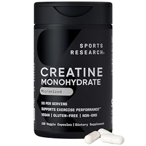 Sports Research® Creatine Monohydrate Capsules – Supports Workout Recovery, Lean Muscle gain, Performance and Strength* – Non-GMO, Vegan Certified – 5g per Servings – 30 Servings