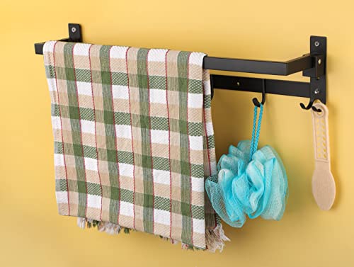Image of iSTAR Stainless Steel 24 Inch Folding Towel Rack | Silver Towel Stand | Towel Rod | Shelf for Bathroom | Bathroom Accessories (Black, Pack of 1)