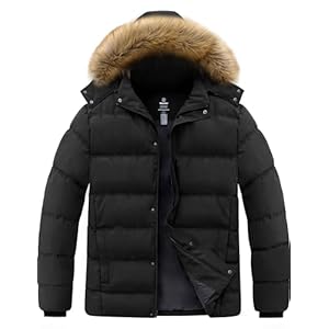 wantdo Men’s Big and Tall Winter Coat Warm Puffer Jacket Thicken Cotton Coat with Removable Fur Hood