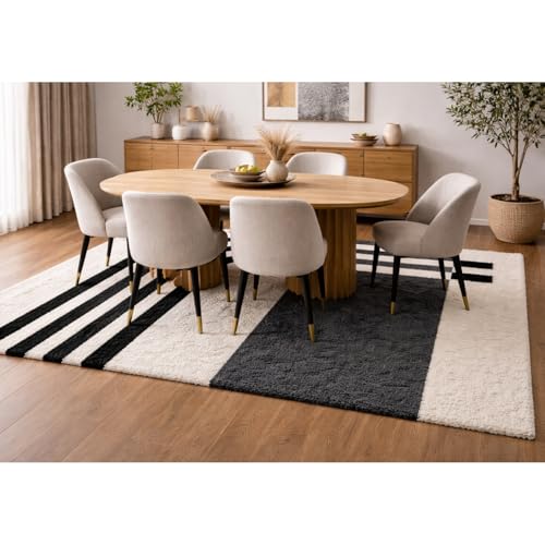 Image of 1.5x4 feet Shaggy Polyester Abstract Modern Area Rug - 2 Inch High Pile Ultra Soft Plush Carpet for Living Room, Bedroom & Kids Room, Thick Fluffy Rug for Indian Home Decor E - Rectangular