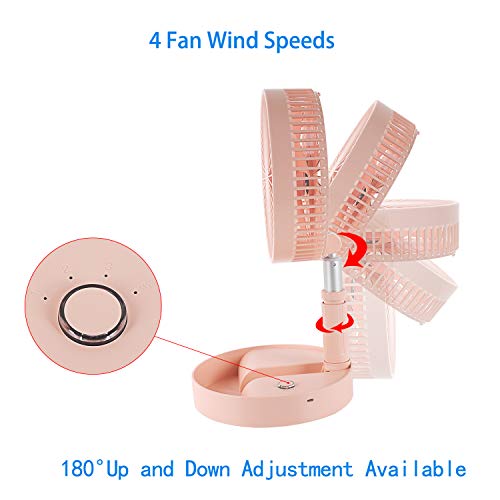 Height Adjustable Folding And Portable Fan Rechargeable Battery Operated Fan With 4 Speeds Strong Wind Mini Fan For Home Office Travel, Camping, Battery Powered Fan, Car Fan 7200Mah(5-24H)-Pink #TOP3