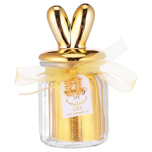 TOVINANNA Tarro de Almacenamiento Transparente de Vidrio Dorado Tapa de Cerámica en Forma de Animal para Guardar Dulces y Snacks en Casa o Tienda