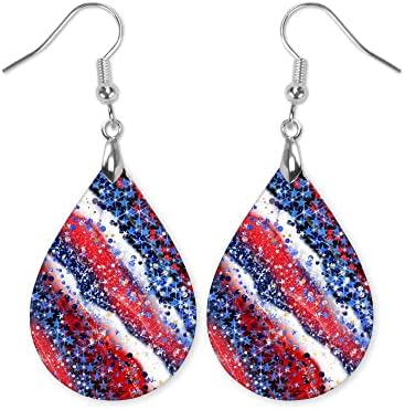 Red White Blue Earrings July 4th Dangle Memorial Day Jewelry for Summer Women Birthday Gift Graduation Handmade by The Painted Pug (Red White Blue Milkyway)