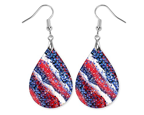 Red White Blue Earrings July 4Th Dangle Memorial Day Jewelry For Summer Women Birthday Gift Graduation Handmade By The Painted Pug (Red White Blue Milkyway) #TOP3