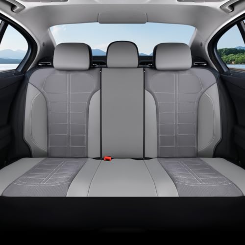 Image of Coverado Leather and Air Mesh Seat Cover, Car Seat Cover Rear Seats, 3D Breathable Seat Protectors Sports Carbon Fiber Design Airbag Compatible Comfort Universal for Most Cars, Van,Trucks, SUV, Grey