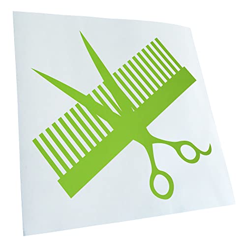 Kiwistar - Autocollant - Peigne & Ciseaux 11 x 11 cm - Vert Citron - G10 - pour Voitures, vélos, véhicules, Motos, cyclomoteurs, Tuning, vitres arrière