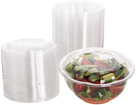 Smygoods Plastic Salad Bowls with lids Disposable, Disposable Salad Bowls With Airtight Lids, [32 oz. - 50 Sets]