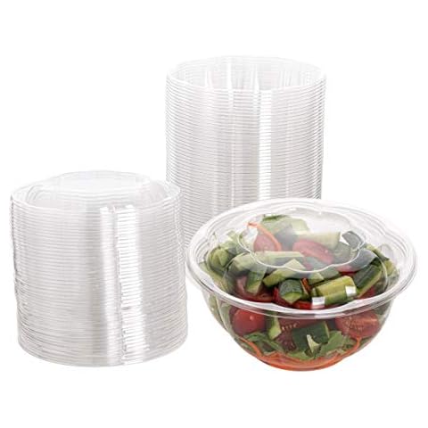 Smygoods Salatschüsseln aus Kunststoff mit Deckel, Einweg-Salatschalen mit luftdichtem Deckel, [907 ml - 50 Sets] Cover