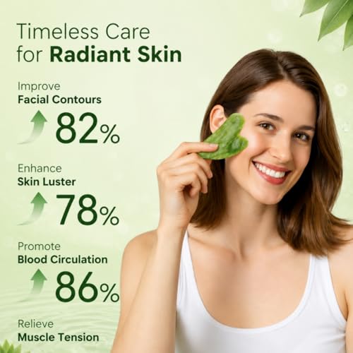 Image of Advance Gua Sha and Face Roller Set: Anti-Breakage Jade Roller for Long-Lasting Use, Jawline Sculpting and Puffiness Reducing, Gua Sha Facial Tools for Self Care Gift (Green