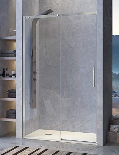 Mampara de Ducha Frontal - 1 Hoja Fija y 1 Puerta Corredera - Cristal de Seguridad de 8 mm - Modelo Luna 2 (116-120 cm)