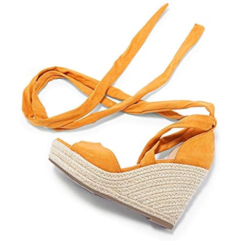 Huiyuzhi Womens Lace Up Platform Wedge Espadrille Sandals Open Toe Cross Slingback Summer Shoes Cover