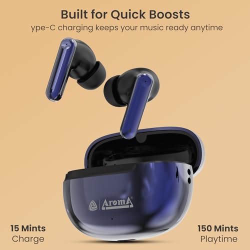 Image of AROMA TWS3 Vibe V5.4 True Wireless Earbuds, Midnight Blue | up to 60H Playtime, ENC, Fast Charging, Heavy Bass, Bluetooth