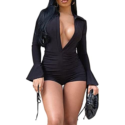 Plus Size Club Outfits Night Out: 21 Jaw Dropping Looks I Wore That Made Me Feel Unstoppable 2 GEMEIQ Womens Sexy V Neck Long Trumpet Sleeve Jumpsuit Short Pant...