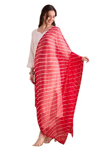 Image of DUPATTA BAZAAR Women's Leharia Dupatta with Pom Pom Lace
