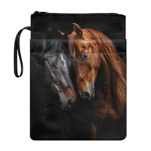 Belidome Pochette pour livre de cheval avec fermeture éclair pour enfants et adolescents - Couverture en toile avec poche avant - Fournitures scolaires et de bureau
