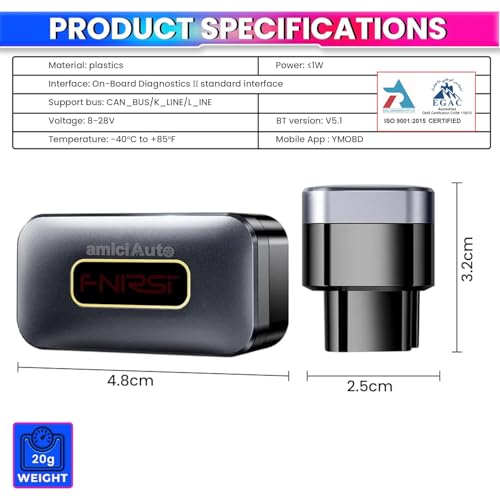 Image of amiciAuto OBD2 Scanner Bluetooth 5.1 Car Diagnostic Tool | Full System OBD Code Reader with 12 Functions, Fault Detection, Performance Test & App Control for Android & iOS | Multi-Language Support