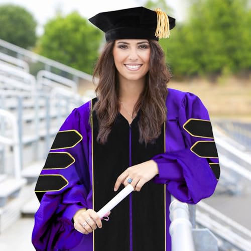 Image of Unisex Doctoral Graduation Gown with Gold Piping | Academic doctoral Cap and Gown for Graduation Ceremony