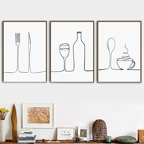 Affiche art mural nordique noir et blanc décoration cuisine restaurant toile café 20x30cm