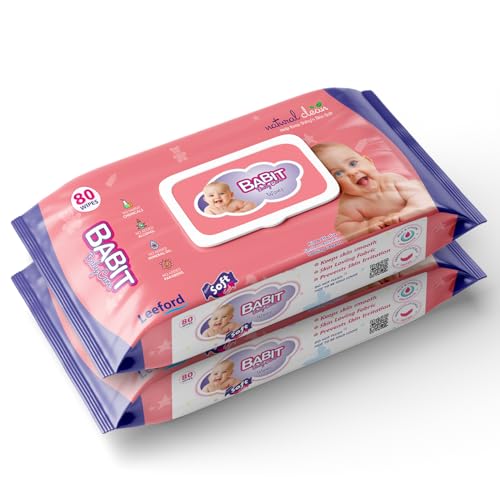 Image of Babit Baby Wipes (80 Wipes each) Pack of 2 | Gentle Cleansing for Newborn & Kids | Hydrates, Soothes & Prevents Rashes | Soft Wet Wipes for Baby & Adults