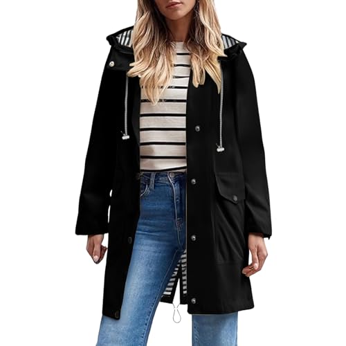 Chubasquero Mujer Impermeable Largo Viaje Talla Grande Chaqueta Cortavientos Running Montaña Ciclismo Moto Ligero Transpirable Abrigo de Lluvia Moda Gabardina para al Aire Libre Acampada Trekking