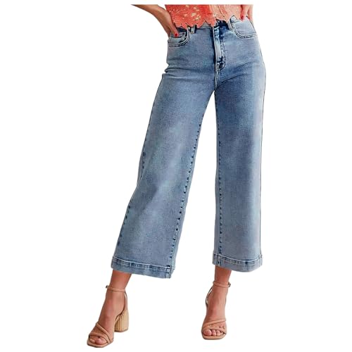 Women's Jeans Wide Leg Jeans for Trendy High Waisted Flare Jeans Cropped Denim Pants Stretchy Baggy with Patch Pockets2
