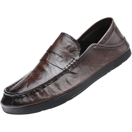 Men’s Leather Slip-On Loafers Round Toe Dress Shoes for Business, Tuxedo, Wedding, and Prom Formal Wear