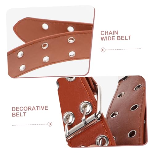 Punk Double Grommet PU Belt for Women Adjustable Wide Chain Waist Belt with Stylish Chain Accent Studded Design for Casual Fashion Forward Outfits3