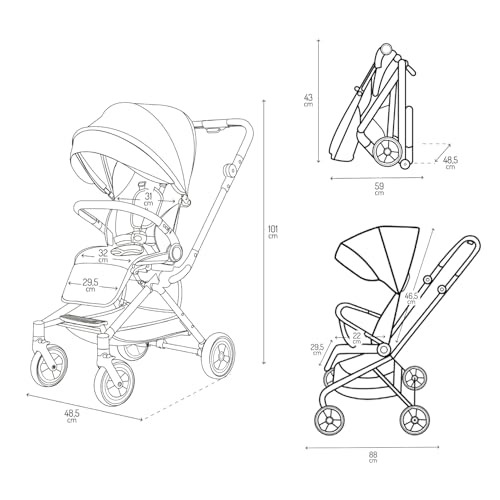 MoMi Kinderwagen ADELLE ab 6. Monat (bis 22 kg), klappbarer Buggy mit 360°-Sitz und 5-Punkt-Sicherheitsgurt, Einkaufskorb, mit Tragegriff zum Tragen nach dem Zusammenklappen